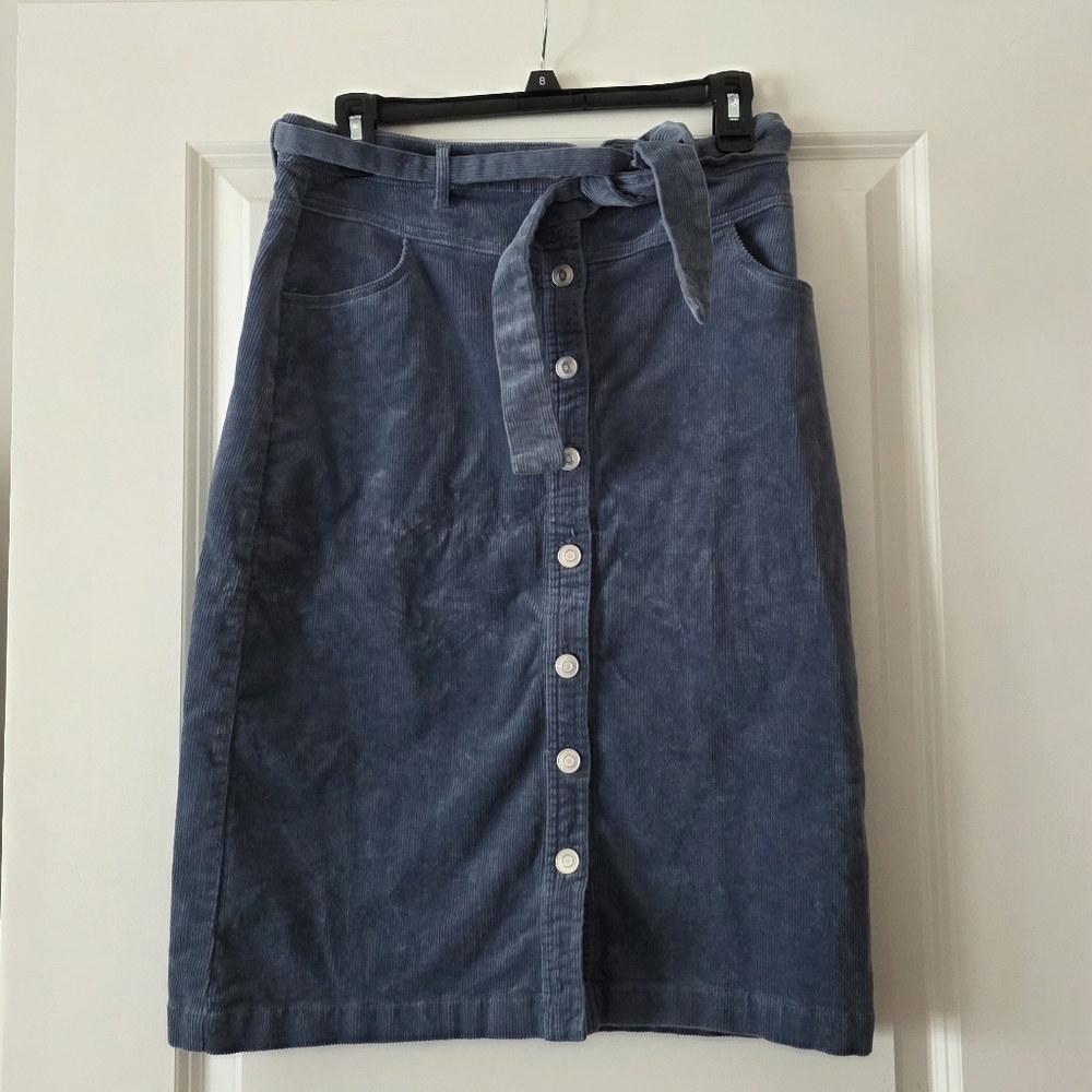 Corduroy Button Midi Skirt Tie Belt Womens M Blue Western Boho Love Tree
